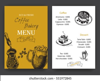 Vector illustration sketch - Vintage Menu. coffee and bakery.