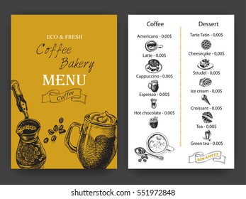 Vector illustration sketch - Vintage Menu. coffee and bakery.