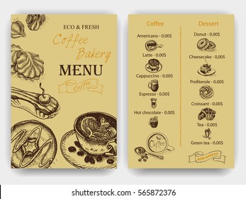 Vector illustration sketch - Vintage Menu. coffee and bakery.