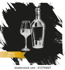 Vector illustration sketch a wine bottle and glass.