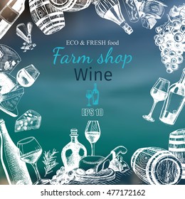 Vector illustration sketch wine and cheese.