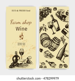 Vector illustration sketch wine and cheese.