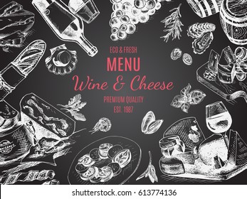 Vector illustration sketch -wine and cheese
Card Menu restaurant. vintage design template, banner.