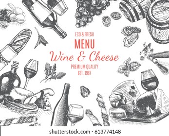 Vector illustration sketch -wine and cheese
Card Menu restaurant. vintage design template, banner.