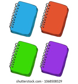 Vector illustration of a sketchbook. Hand drawn set of colored sketchbooks.
