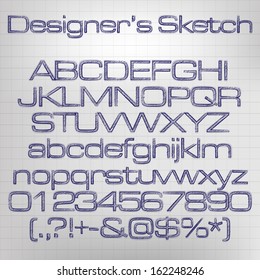 vector illustration of sketched characters in blue ink