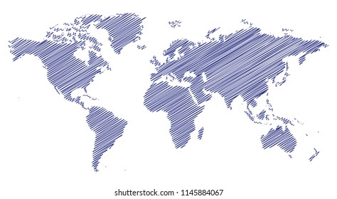 Vector Illustration of a sketched up map of the world