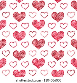 Vector illustration of sketched red heart pattern for Valentine's Day