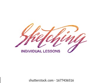 Ilustración vectorial de esbozar lecciones individuales para banner, taller, afiche de clase maestra, diseño de invitación, impresión. Texto escrito a mano para niños de escuela de arte o clase extracurricular