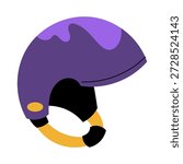 Vector illustration of ski helmet for winter sports. Protective headgear for skiing and snowboarding. Isolated design for safety equipment, outdoor activities and cold weather sports