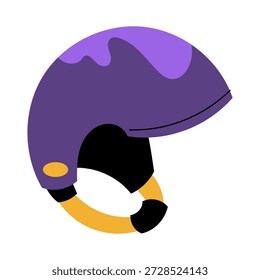 Vector illustration of ski helmet for winter sports. Protective headgear for skiing and snowboarding. Isolated design for safety equipment, outdoor activities and cold weather sports