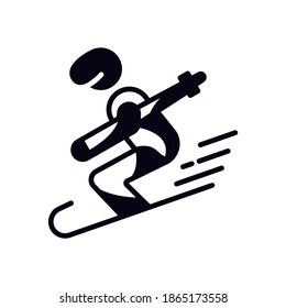 Vector illustration ski icon or logo black color with glyph design style