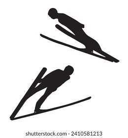 Vector Illustration of Ski Jumping Silhouette