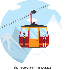 vector illustration of a ski lift cable car for the winter.