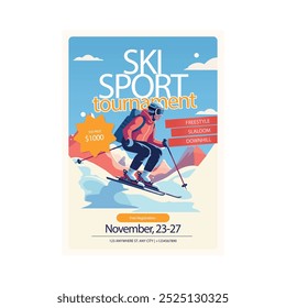 Vector Illustration of Ski Sports Flyer Poster Template Design