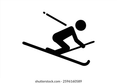 Vector illustration of a skier in action on the slopes during winter. The design captures the thrill of skiing with a focus on speed and skillful technique against a simple background.