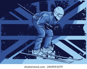 vector illustration of Skier with british flag