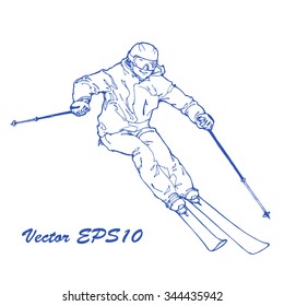 vector illustration of skier; outline