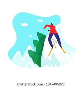 Vector Illustration Skier Rolling Down Mountain Stock Vector (Royalty ...