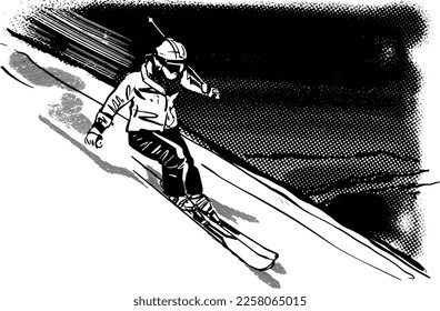 vector illustration skier skiing on the mountain