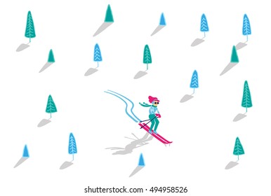 Vector illustration of skier and snowscape
