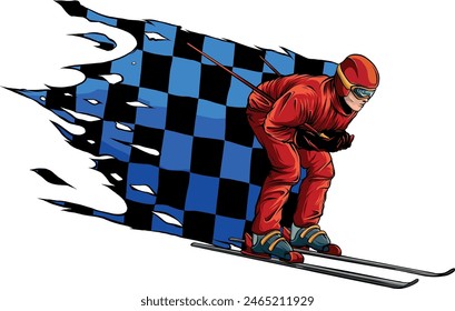 Vector illustration of skiing man colored draw