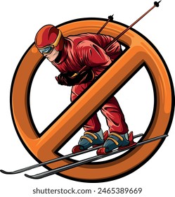 Vector illustration of skiing man colored draw