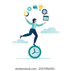 Vector illustration, skill management, planning or communication to achieve success, process or efficiency to complete work, productivity concept