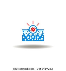 Vector illustration of skin with virus or bacterium infectious. Icon of autoimmune skin disease. Symbol of skin inflammation.