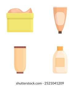 Vector illustration of a skincare product packaging collection including a jar, tubes, and a bottle