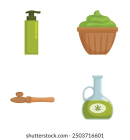 Vector illustration of skincare products including lotion, scrub, oil, and cream