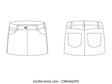 Vector illustration of skirt. Front and back views of clothing.