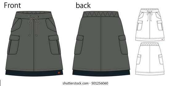 Vector illustration of skirt Front and back views