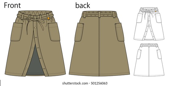 Vector illustration of skirt Front and back views