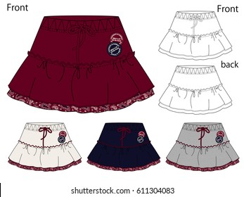 Vector illustration of skirt Front and back views