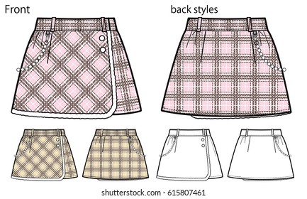 Vector illustration of skirt Front and back views