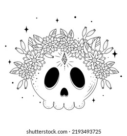  vector illustration with a skull for all saints day, vector illustration with a skull for halloween day, black silhouette of a skull on a white background, skull print