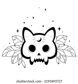  vector illustration with a skull for all saints day, vector illustration with a skull for halloween day, black silhouette of a skull on a white background, skull print