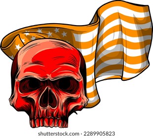 vector illustration of skull with american flag. digital hand draw design