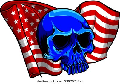 vector illustration of skull with american flag. digital hand draw