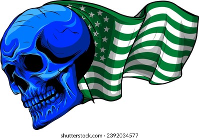 vector illustration of skull with american flag. digital hand draw