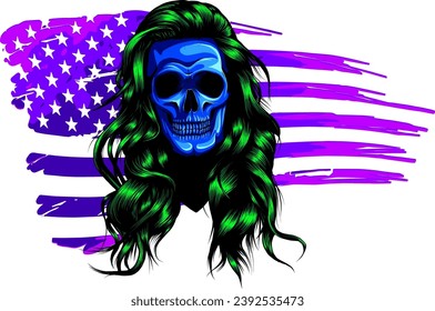 vector illustration of skull with american flag. digital hand draw
