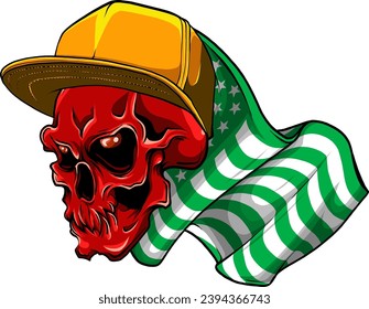 vector illustration of skull with american flag. digital hand draw