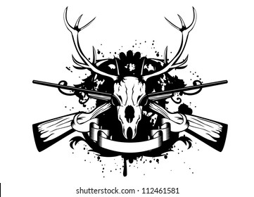 Vector Illustration  Skull Artiodactyl And Crossed Guns