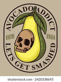 Ilustración vectorial del cráneo y el logotipo del aguacate