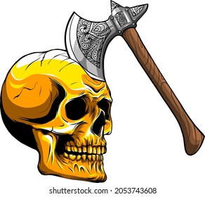 vector illustration of skull with ax art