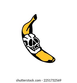  vector illustration of a skull with a banana