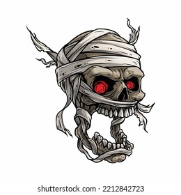 Vector illustration of skull with bandage wrapped like mummy and zombie