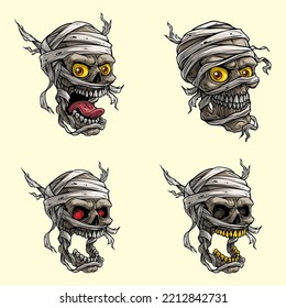 Vector illustration of skull with bandage wrapped like mummy and zombie