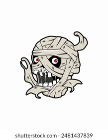 Vector illustration of skull with bandage wrapped like mummy and zombie